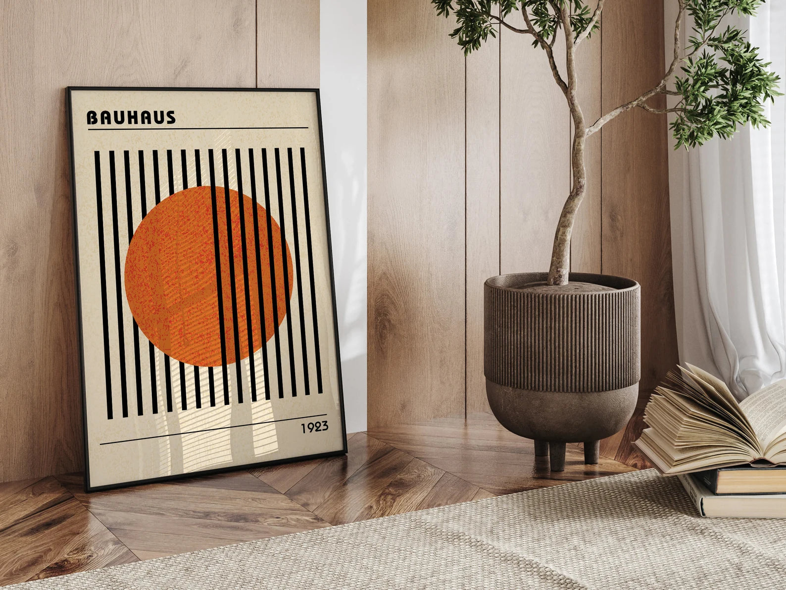 A framed art print styled in a warm, natural interior
