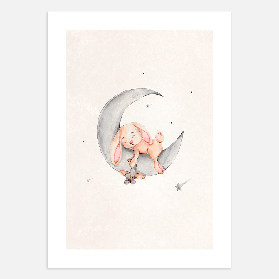 Bunny Sleeping Moon Poster