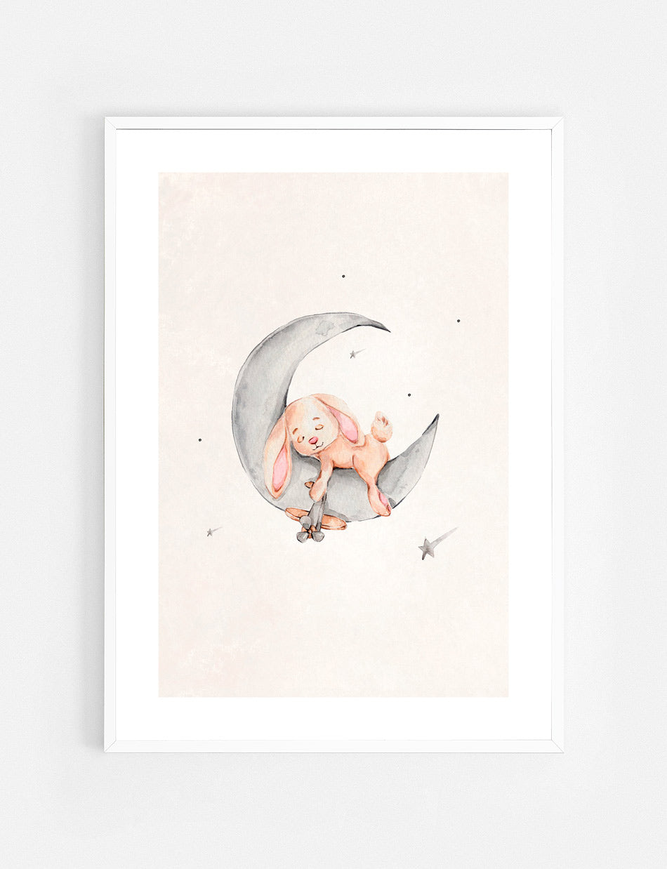 Bunny Sleeping Moon Poster