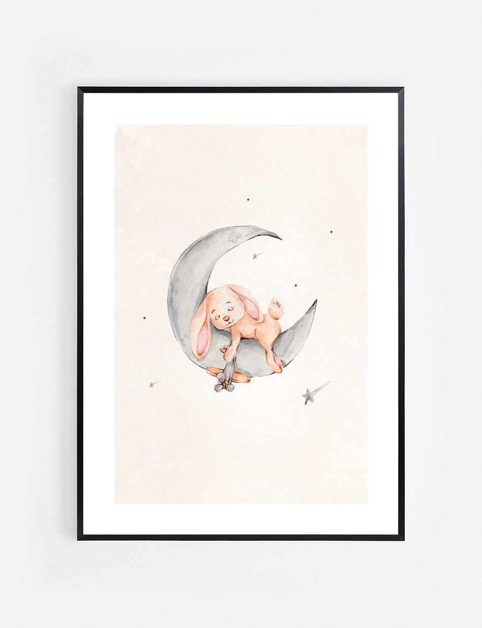 Bunny Sleeping Moon Poster