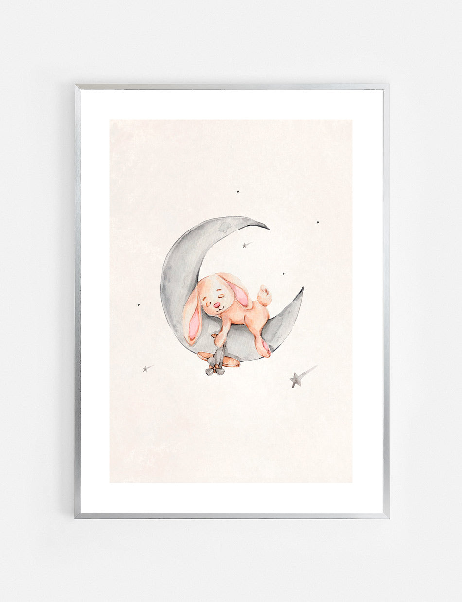 Bunny Sleeping Moon Poster